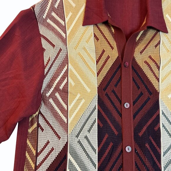 Silversilk 9 Mens L‎ Short Sleeve Silk Knit Button Polo Shirt Rockabilly Mod - Picture 2 of 8